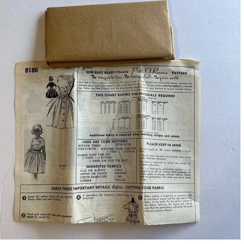 Patt-O-Rama Vintage 50's 60's‎ Pattern #8186 Size 16